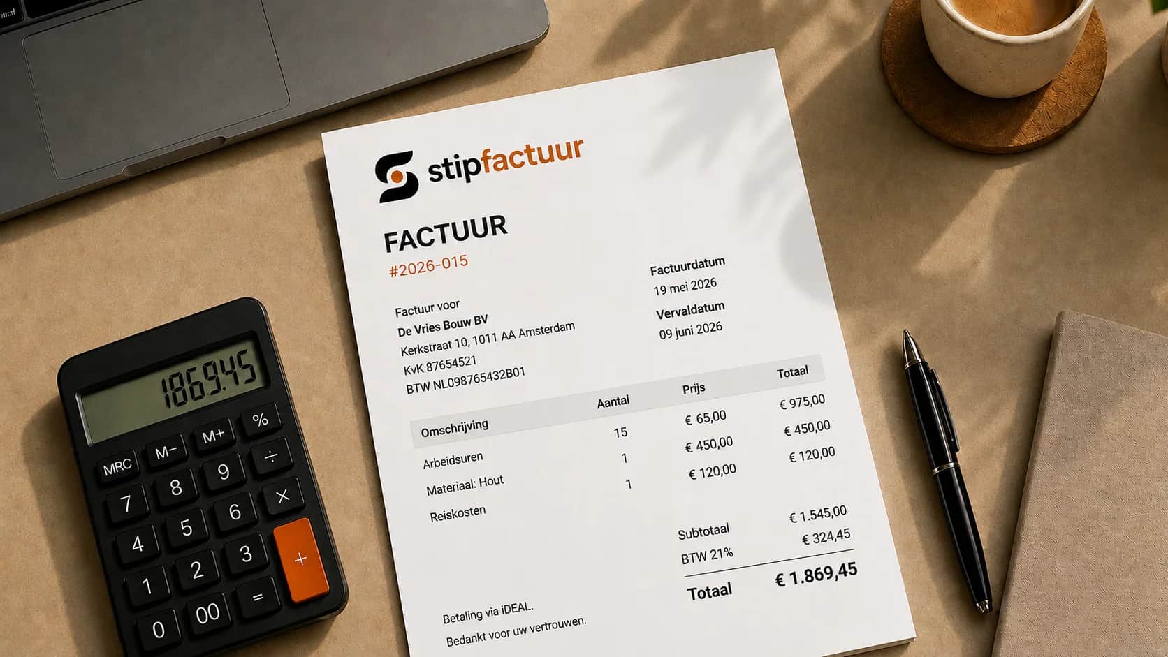 Stipfactuur factuur voorbeeld met betaling ontvangen melding