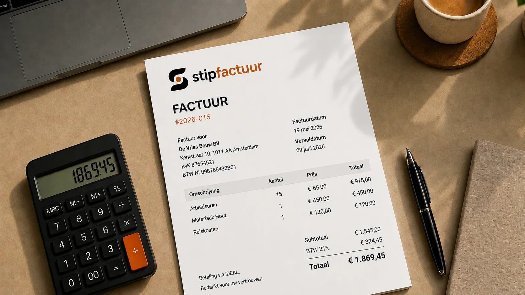 Stipfactuur factuur voorbeeld met betaling ontvangen melding